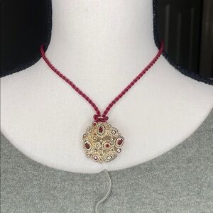 Designer Artisan Sterling Silver Garnet Pendant – Bonus Red Cord Included